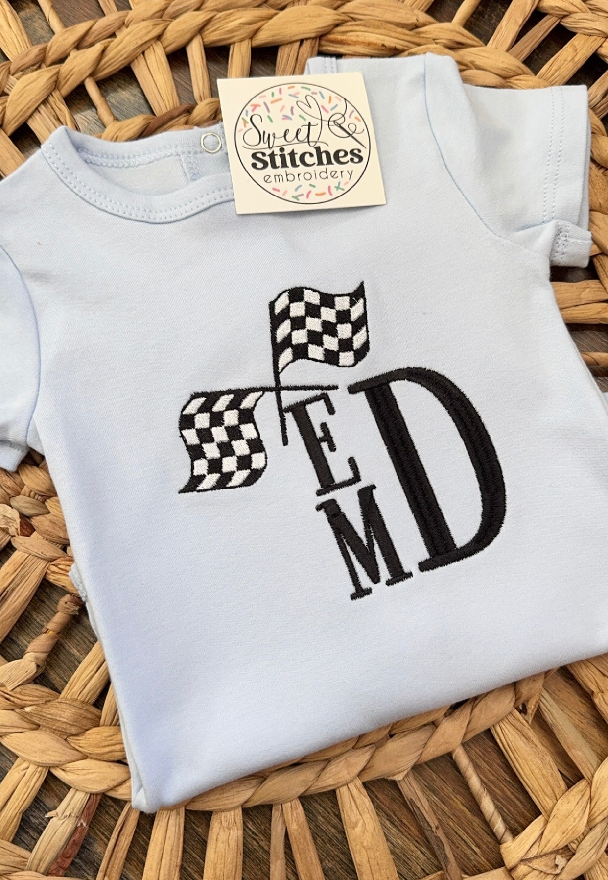 Racing Monogram onesie
