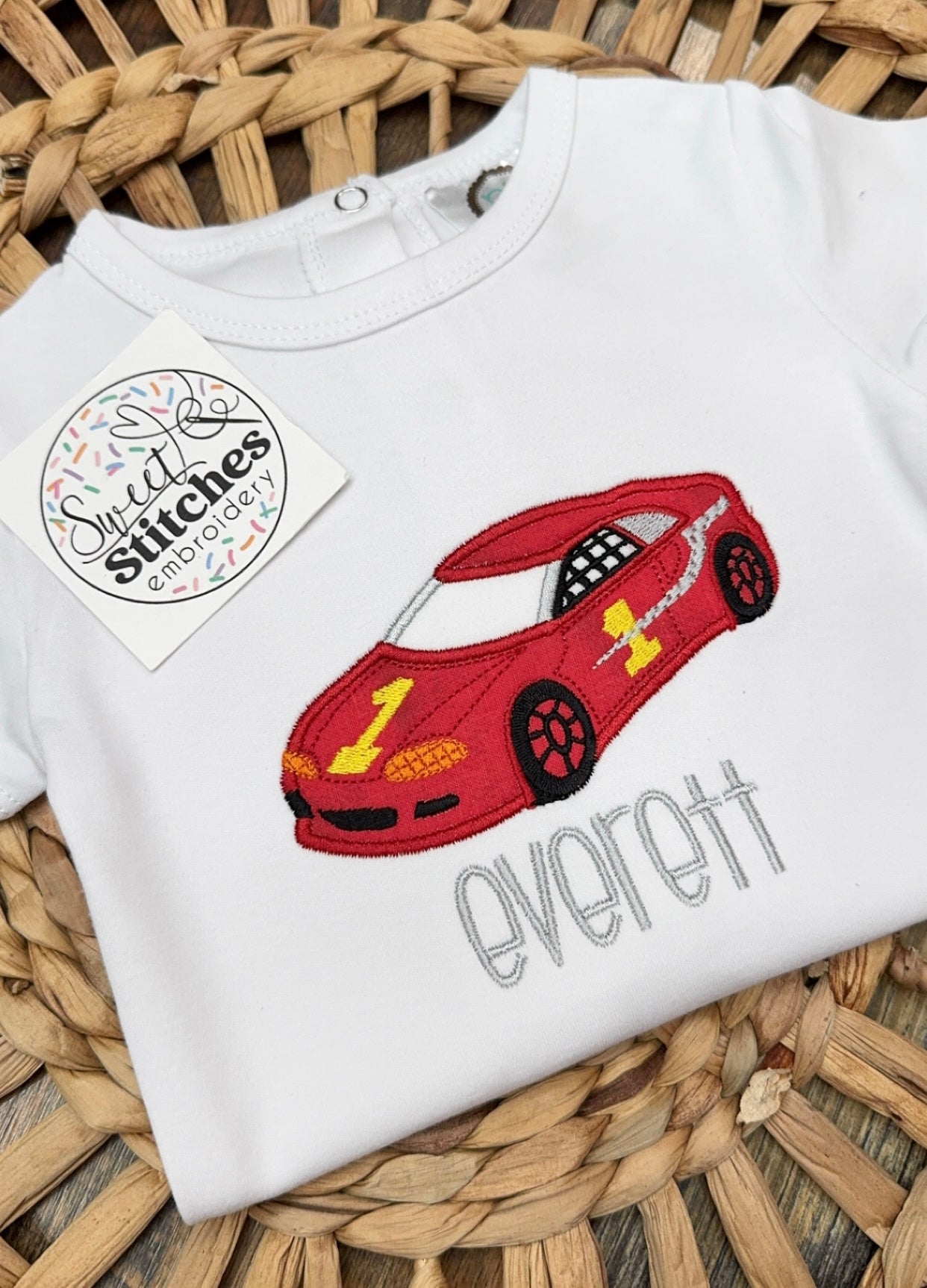 Baby boy racecar onesie