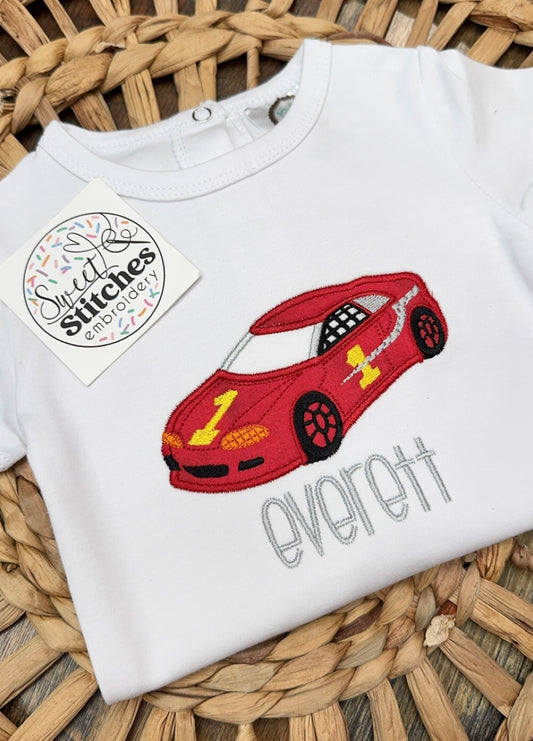 Baby boy racecar onesie