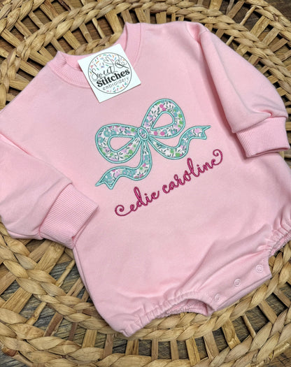 Bow applique pink sweatshirt bubble